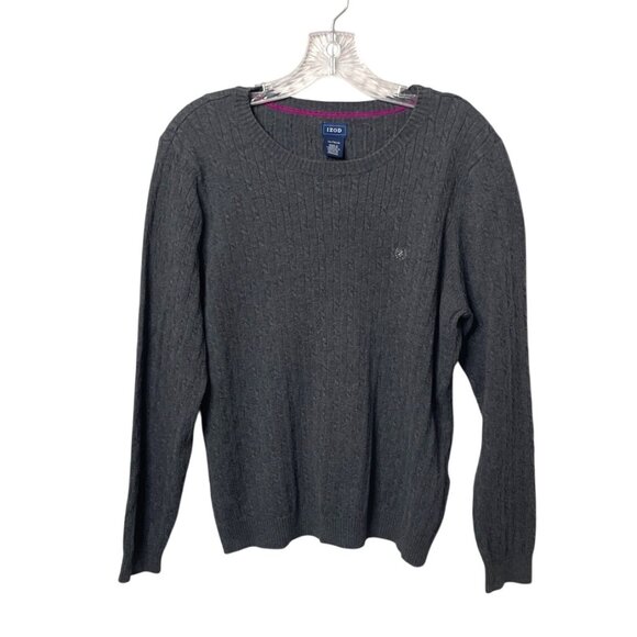 Izod Gray Cable Knit Sweater Women’s Size XL 100% Cotton Crewneck Long Sleeve - Picture 1 of 6